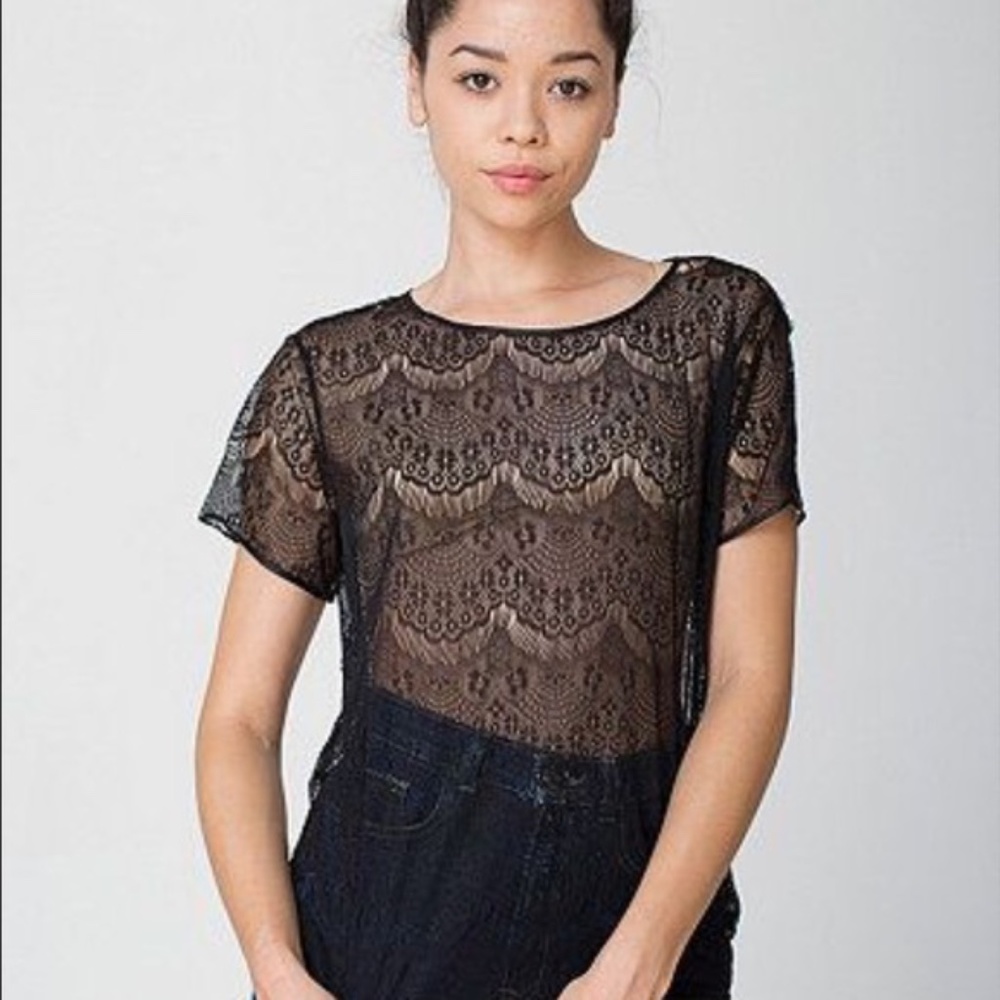 American Apparel Black Lace T Shirt